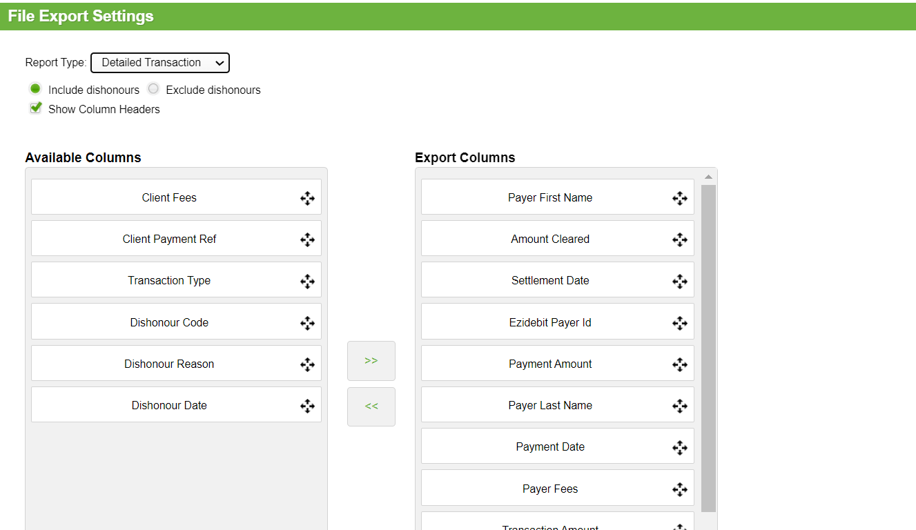 Ezionline - File Export Settings